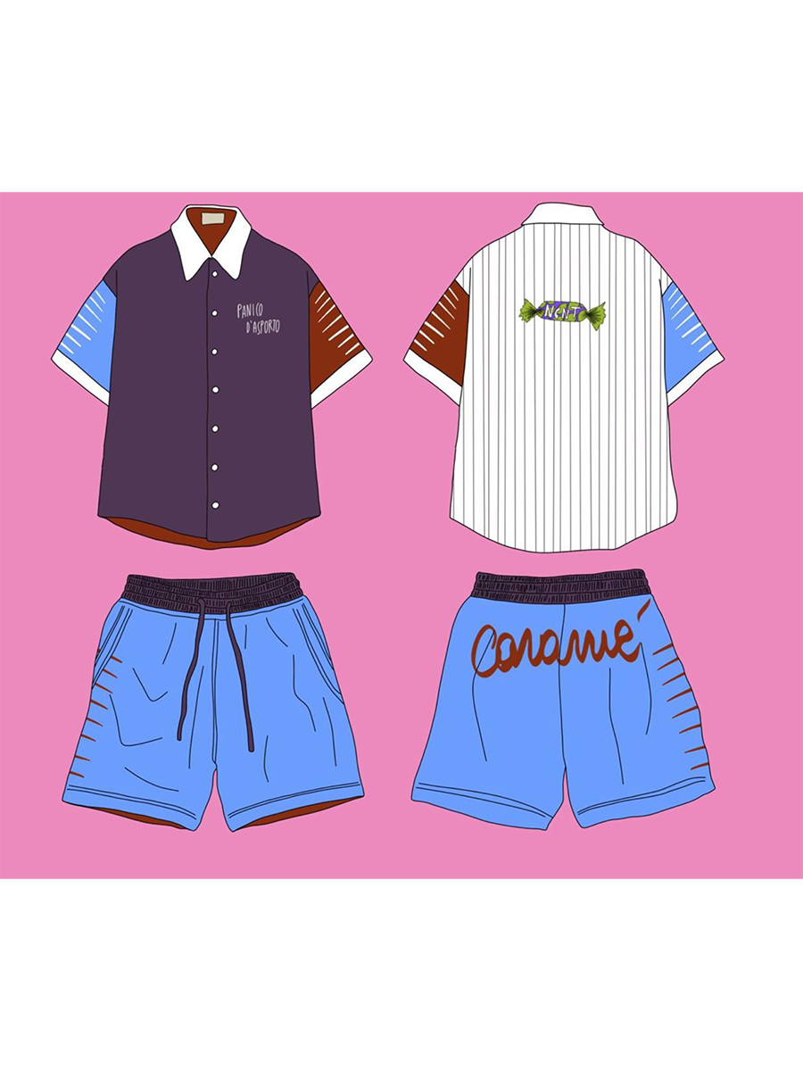 Completo Camicia + Shorts - Bordeaux/Celeste
