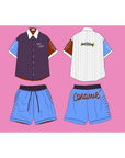 Completo Camicia + Shorts - Bordeaux/Celeste
