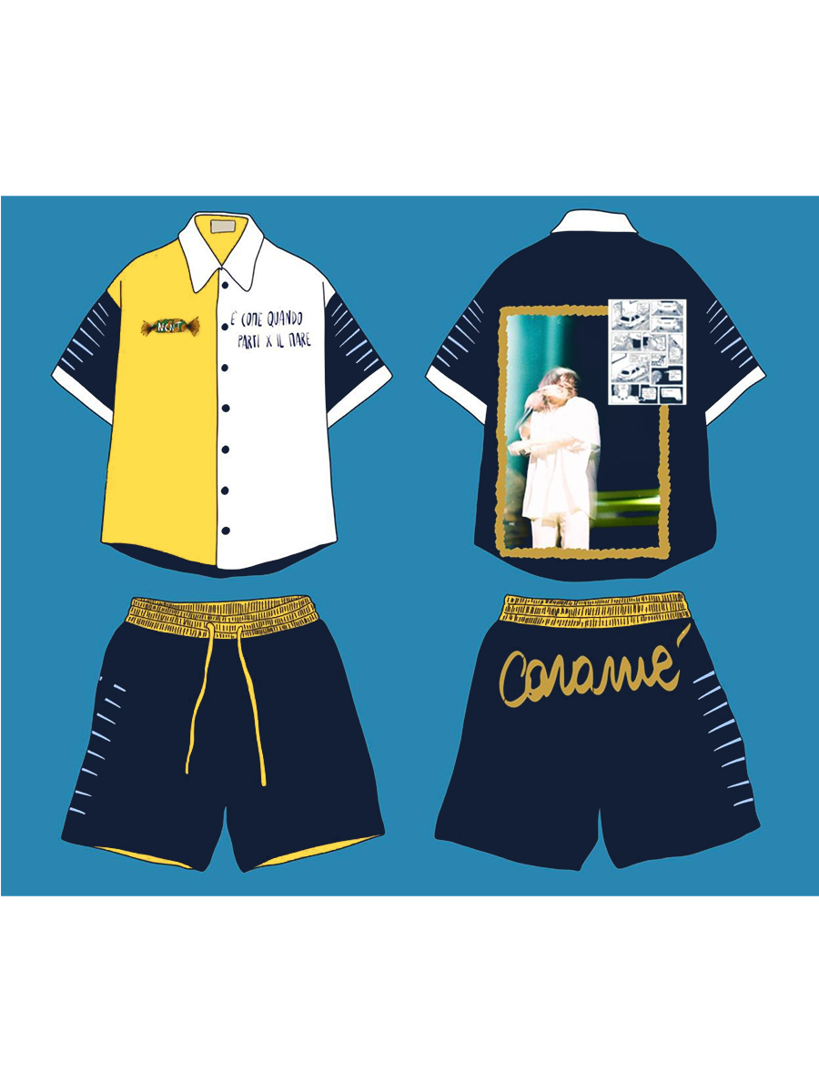 Completo Camicia + Shorts - Giallo/Blu Navy
