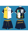 Completo Camicia + Shorts - Giallo/Blu Navy