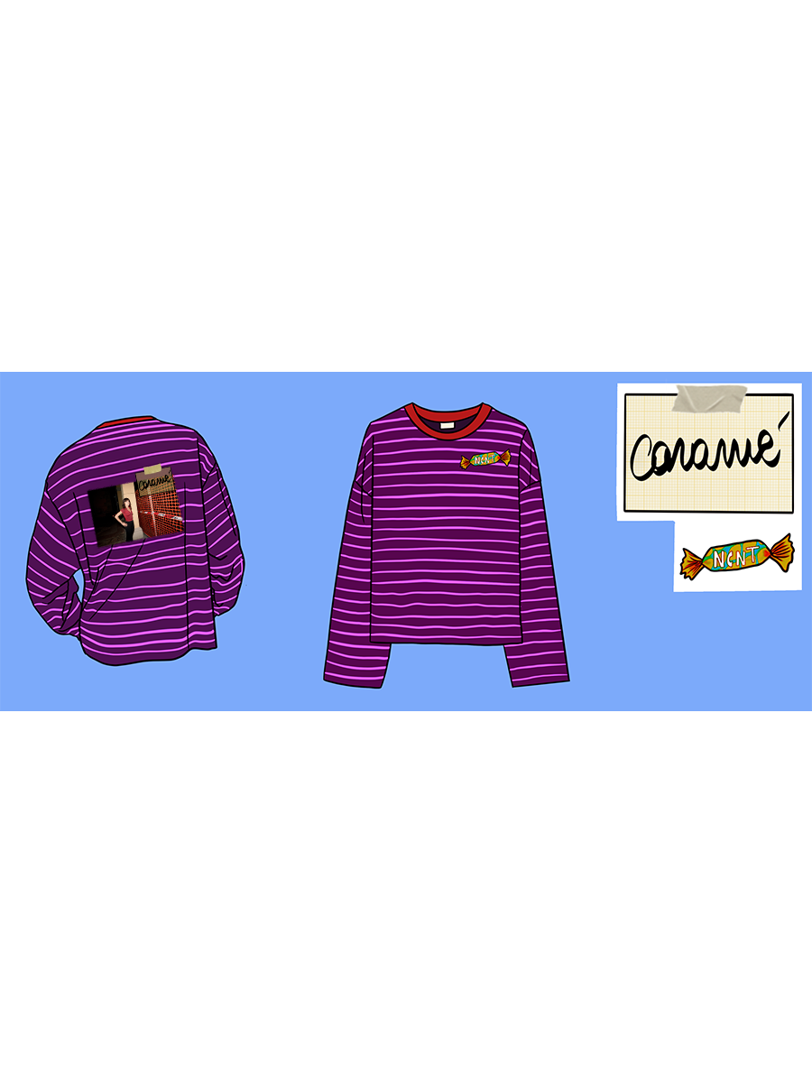 Maglia a  righe caramè viola