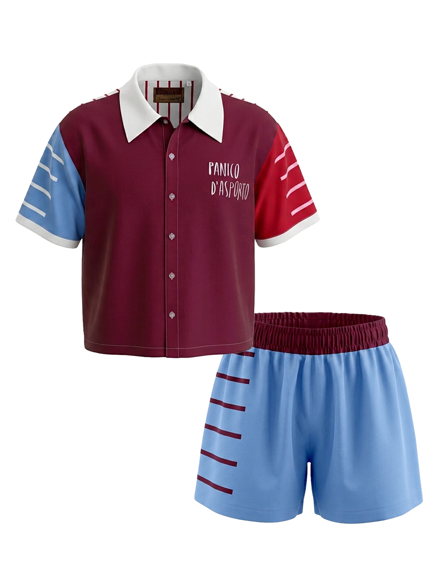 Completo Camicia + Shorts - Bordeaux/Celeste