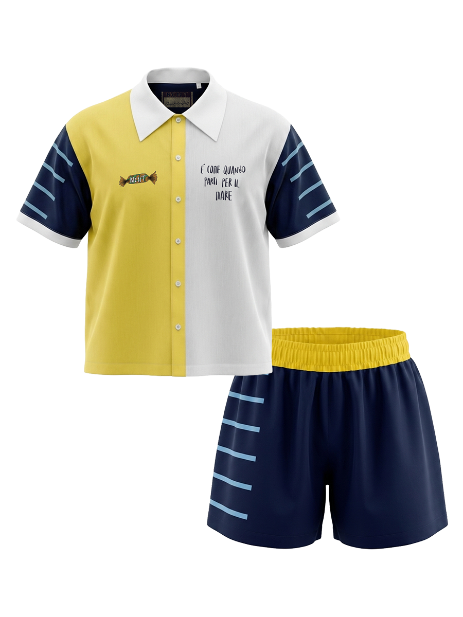 Completo Camicia + Shorts - Giallo/Blu Navy