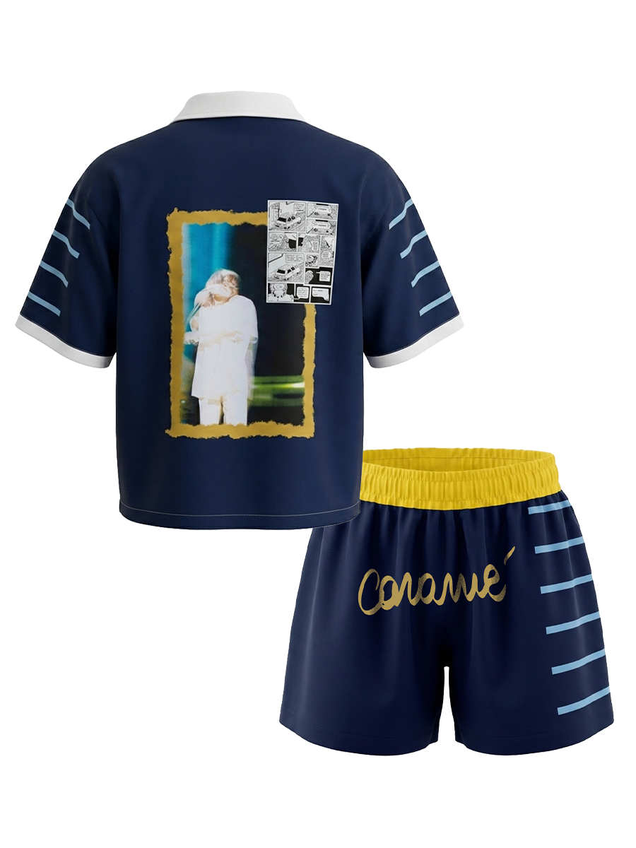 Completo Camicia + Shorts - Giallo/Blu Navy