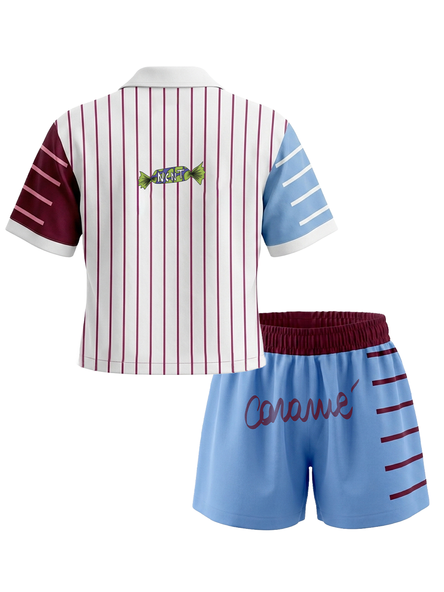 Completo Camicia + Shorts - Bordeaux/Celeste